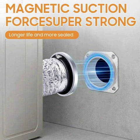 Magnetic Dryer Vent Connector Kit With Airtight Seal connected to wall mount, showing leak-free air flow system.