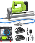 Electric Grease Gun Kit With Quick Release Coupler Battery Powered Two Batteries And Charger Heavy Duty High Flow 4.6 Oz Per Minute At 10000 PSI For Tractor Truck Trailer And Equipment Maintenance