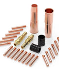 Pro Grade MIG Welding Gun Kit 0.035 Inch Tip Nozzle Diffuser Adapter For Lincoln Magnum 200 To 250 And Tweco Two MIG Guns Including Gas Nozzle Replacement Tips And Easy Plug And Play Fit, showing all components.