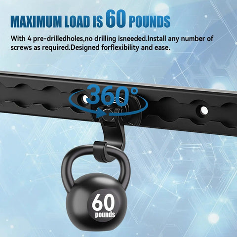 12 Inch L Track Tie Down System Kit, Heavy Duty Aluminum Cargo Track With 6 360 Degree Rotating Stud Fittings installed, black