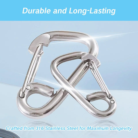 Front view of two stainless steel marine carabiner snaps, 2-pack, for boat docking and anchoring