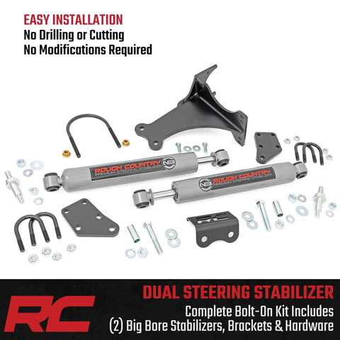 N3 Dual Steering Stabilizer For Ford Super Duty 2005 To 2024 Off Road Truck Reduces Bump Steer And Vibration Improves Handling And Control Extends Tire Life And Ball Joint Longevity Easy Bolt On Installation, dual shock kit with brackets and hardware