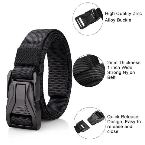 1 Inch Wide Nylon Belt For Men With Quick Release Heavy Duty Buckle Skinny Webbing Work Belt In Black 49 Inch Length