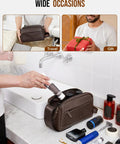 Built Tough PU Leather Toiletry Bag For Men, Big Time Capacity Travel Dopp Kit, Dark Brown, used for travel and gift occasions.