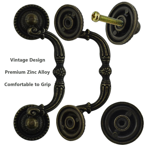 Two Pack 3 Inch Bronze Vintage Antique Style Drawer Pull Handles For Cabinets Dressers Cupboards And Wardrobes Zinc Alloy Construction Rust Resistant