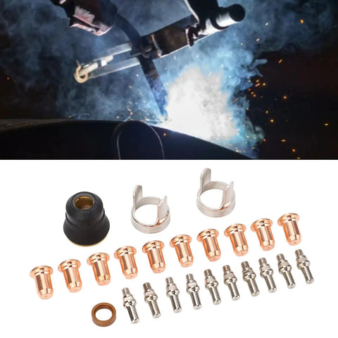 IPT40 Tip Electrode Kit For YesWelder CUT 55DS Pro And 65DS Plasma Cutters with electrodes, nozzles, brackets, and covers.