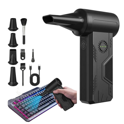 Cordless Turbo Air Duster With 110,000 RPM Brushless Motor, 5200mAh Battery, 15W Fast Charge, attachments, cleaning keyboard