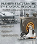 3 Inch Heavy Duty Caster Wheels Set Of Four, Premium Rubber Casters With Total Lock Brakes, Beefy Steel Plates For Furniture Cart And Workshop Gear, Roll Easy Go Far Performance, double bearing golden wheel.