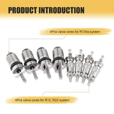 Air Conditioning Valve Core Kit 16 Pack R134A Universal AC Service Valves and Pressure Caps with cores for R134a and R12 systems