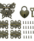 Retro Engraved Jewelry Box Hinges Hasp Lock Set With Screws For Do It Yourself Wooden Case Cabinet Suitcase Decoration And Repairs Antique Bronze Finish With Vintage Vibe displayed