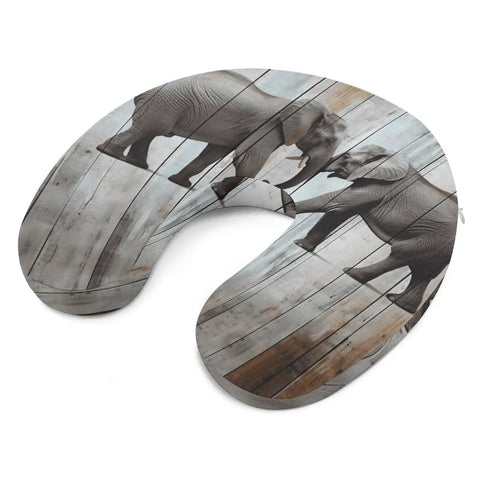 Elephant On Wood Travel Pillow With Memory Foam Neck Support U Shape Portable Neck Pillow For Planes Trains Cars