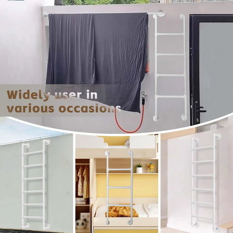 Rock Solid Indoor Bunk Bed Ladder Wall Mounted With Non Slip Round Tube Grip Heavy Duty Metal Loft Bed Access in various settings.