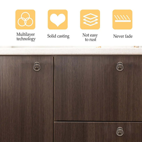 Vintage Bronze Cabinet Drawer Handles 10 Pack Alloy Door Pulls on dark wood cabinet doors with durability features above.