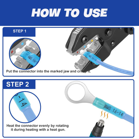 Pro Grade Crimping Tool Set With Ratchet Wire Crimper And 6 Interchangeable Dies usage steps