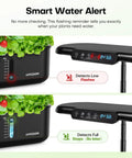Display of smart water alert on Indoor Hydroponics Growing System Kit With 12 Pods For Herbs Vegetables And Lettuce