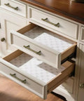5 Inch Cabinet Pulls Brushed Antique Brass on white dresser drawers, heavy duty zinc alloy, 10 pack for cabinets and bathroom hardware