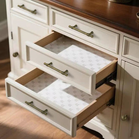 5 Inch Cabinet Pulls Brushed Antique Brass on white dresser drawers, heavy duty zinc alloy, 10 pack for cabinets and bathroom hardware