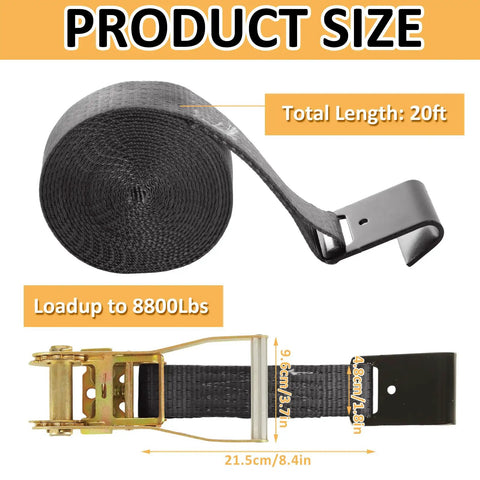 Heavy Duty 4 Pack 2 Inch Ratchet Straps With Durable Flat Hooks For Secure Cargo Tie Downs On Trucks And Flatbeds. Length: 20ft.