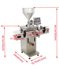 Rugged Automatic Servo Liquid And Paste Filling Machine Slick Stainless Steel Frame with dimensions for precise dosing.