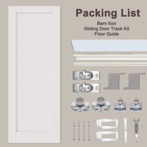 Sliding Barn Door With Hardware Kit, White Primed Solid Manufactured Wood Panel, Durable Track System, DIY Friendly Install