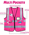 Twenty Pack Pink Hi Vis Reflective Vests With Pockets And Zipper For Women And Men Neon Bright Safety Gear Featuring Multi Pockets
