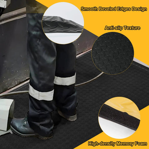Person standing on Heavy Duty Anti Fatigue Mat Beat Fatigue While Standing All Day Industrial 2 By 5 Feet Ergonomic Shop Mat