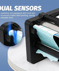 Close-up of Workhorse Portable Label Dispenser With Dual Sensors and Three Speed Modes for Shipping Packages showing sensor mechanism.