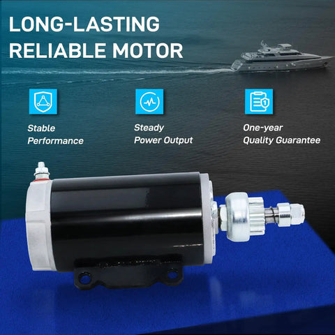 Premium Marine Starter Replacement For 80HP To 140HP Outboards Fits Evinrude Johnson with yacht background