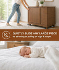 Person using Big Time Heavy Duty Furniture Sliders 16 Piece Set Large Oval Floor Glide Pads for moving dresser without damage.
