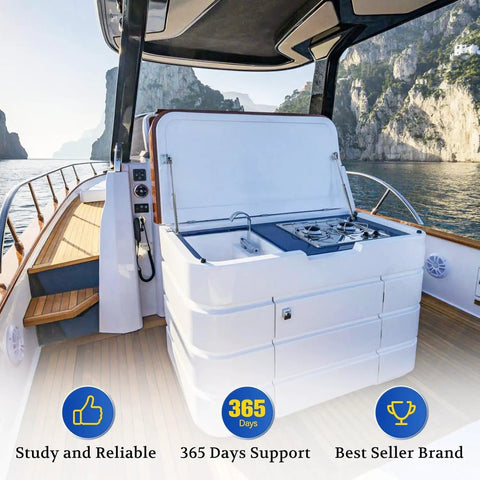 Heavy Duty 12 Inch Stainless Steel Gas Struts, Legit Marine Lift Supports With 10mm Ball Ends, weatherproof struts on boat kitchen.