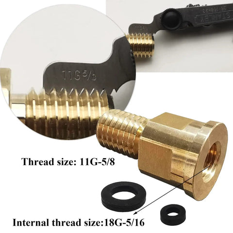 Close-up of brass heavy duty pressure gauge adapter with O-ring seal, showing 5/8-11G male thread for CS and CJ filter series.