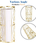 Gold Finish Standing Toilet Paper Holder With Three Roll Reserve, Decorative Metal Organizer shown from multiple angles.