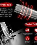 Side view: two-piece screw tap and twist drill for spark plug thread repair kit for Ford Triton engines.