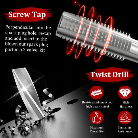 Side view: two-piece screw tap and twist drill for spark plug thread repair kit for Ford Triton engines.