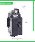 Qwik Open 125 Amp Main Circuit Breaker 2 Pole 120/240V AC 10kA Breaking Capacity Bolt On Mount shown with dimensions