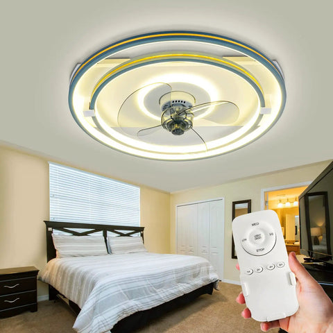 Bladeless Low-Profile Ceiling Fan With Lights Remote Control Dimmable LED Smart Round Enclosed Ceiling Fan For Bedroom