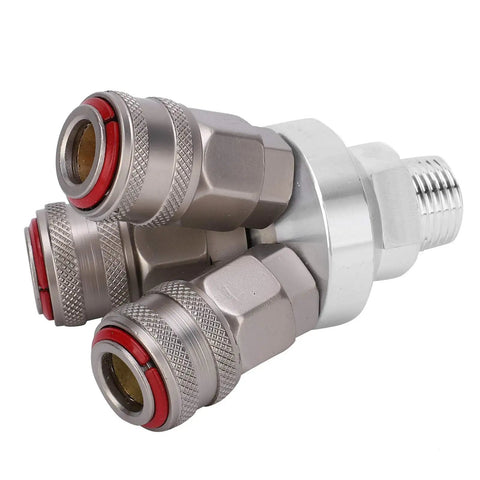 3 Way Connector Chrome Plated Pneumatic Component With Self-Locking One-Hand Quick Coupler for air tools, G1/2in thread