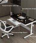 Straight Up Solid Manual Height Adjustable Standing Desk With Smooth Glide Lift Handle And Spacious Storage Drawer Modern Minimalist PC Computer Workspace Built For Home Office Gaming Or Study Prime 1 Meter Wide Setup with tempered glass top and practical storage drawer.
