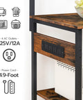 Large Bakers Rack With Power Outlets For Kitchen And Office showcasing 4 AC outlets on rustic brown and black wood.