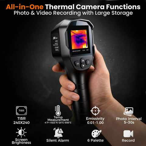 Infrared Thermal Camera For Home Inspection 240x240 TISR Sensor Pro Grade 14 Hour Battery 25Hz Handheld Thermal Imager