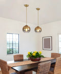 Dining room with Gradient Gold Glass Pendant Light for Kitchen Island, Modern Vintage Hanging Lamp over table