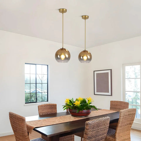 Dining room with Gradient Gold Glass Pendant Light for Kitchen Island, Modern Vintage Hanging Lamp over table
