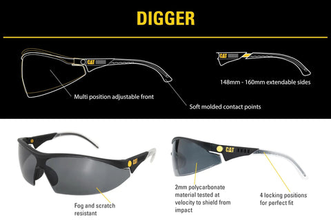 Digger 112 AF Safety Glasses With Yellow Lens Small Frame Adjustable Front And Side Extensions All Day Wrap Comfort