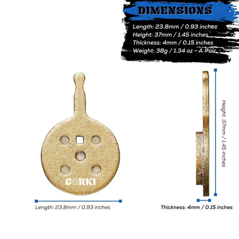 Four Pairs Bicycle Disc Brake Pads For Mechanical BB5 With Resin Semi-Metallic And Sintered Metal Options, showing size dimensions.