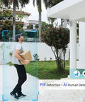Man detected by 6W Solar Powered Outdoor Security Cam With 2K 3MP Battery, 30M Color Night Vision Spotlight in courtyard