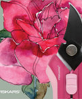 Floral Pruning Shears For Light Pruning And Deadheading Pink Rose Petal Color Dope Garden Gift For Women High Quality Plant Cutting Scissors Ergonomic Grip For Comfortable Use And Precise Cuts with floral background.
