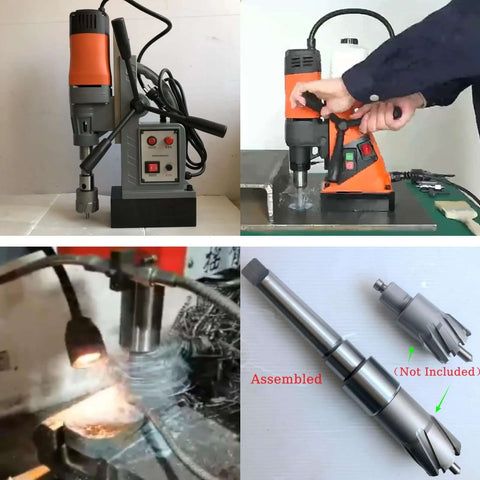Annular cutters arbor MT3 to 3/4 in Weldon shank; metal drill press extension adapter, assembled view.