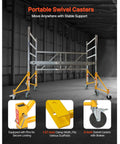 Rolls Like Butter 4 Pack Baker Style Scaffold Outriggers With Heavy Duty Swivel Casters 1000 Lbs Capacity showing portable scaffold with wheels.