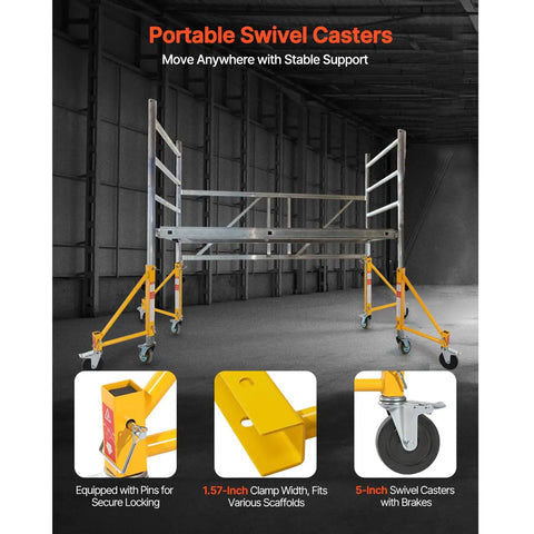 Rolls Like Butter 4 Pack Baker Style Scaffold Outriggers With Heavy Duty Swivel Casters 1000 Lbs Capacity showing portable scaffold with wheels.