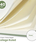 Premium Spiral Notebook And College Ruled Journal Featuring Slick Water Resistant Cover Real Smooth Writing Paper Twin Wire Binding That Lay Completely Flat For Hassle Free Studying And Work with 100 GSM thick paper and 7mm rule.